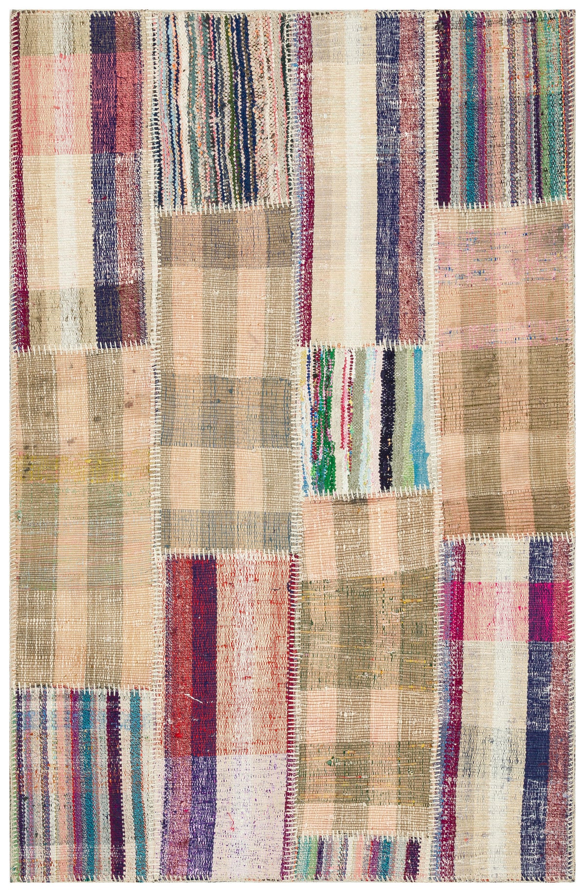 Striped Patchwork Kilim Rug 3&#39;8&#39;&#39; x 5&#39;9&#39;&#39; ft 113 x 174 cm