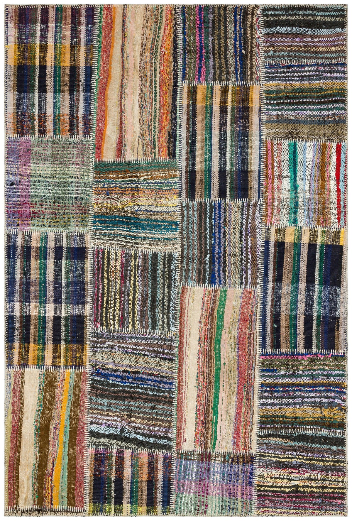 Striped Over Dyed Kilim Patchwork Unique Rug 5&#39;0&#39;&#39; x 7&#39;5&#39;&#39; ft 153 x 227 cm