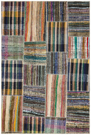 Striped Over Dyed Kilim Patchwork Unique Rug 5'0'' x 7'5'' ft 153 x 227 cm