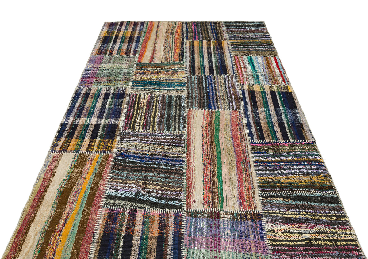 Striped Over Dyed Kilim Patchwork Unique Rug 5&#39;0&#39;&#39; x 7&#39;5&#39;&#39; ft 153 x 227 cm