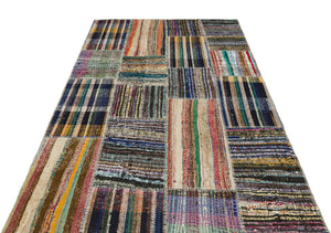 Striped Over Dyed Kilim Patchwork Unique Rug 5'0'' x 7'5'' ft 153 x 227 cm