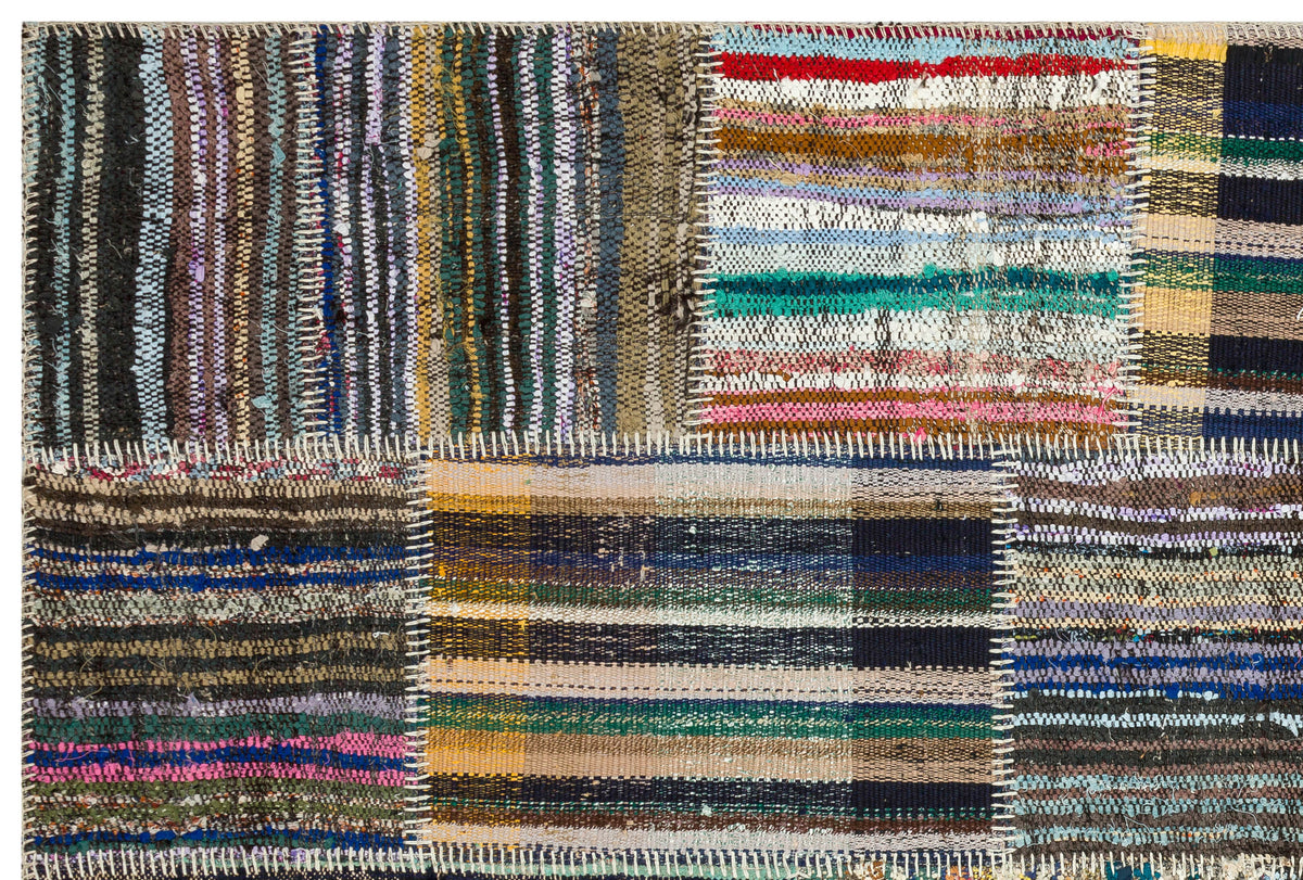 Striped Over Dyed Kilim Patchwork Unique Rug 5&#39;0&#39;&#39; x 7&#39;5&#39;&#39; ft 153 x 227 cm