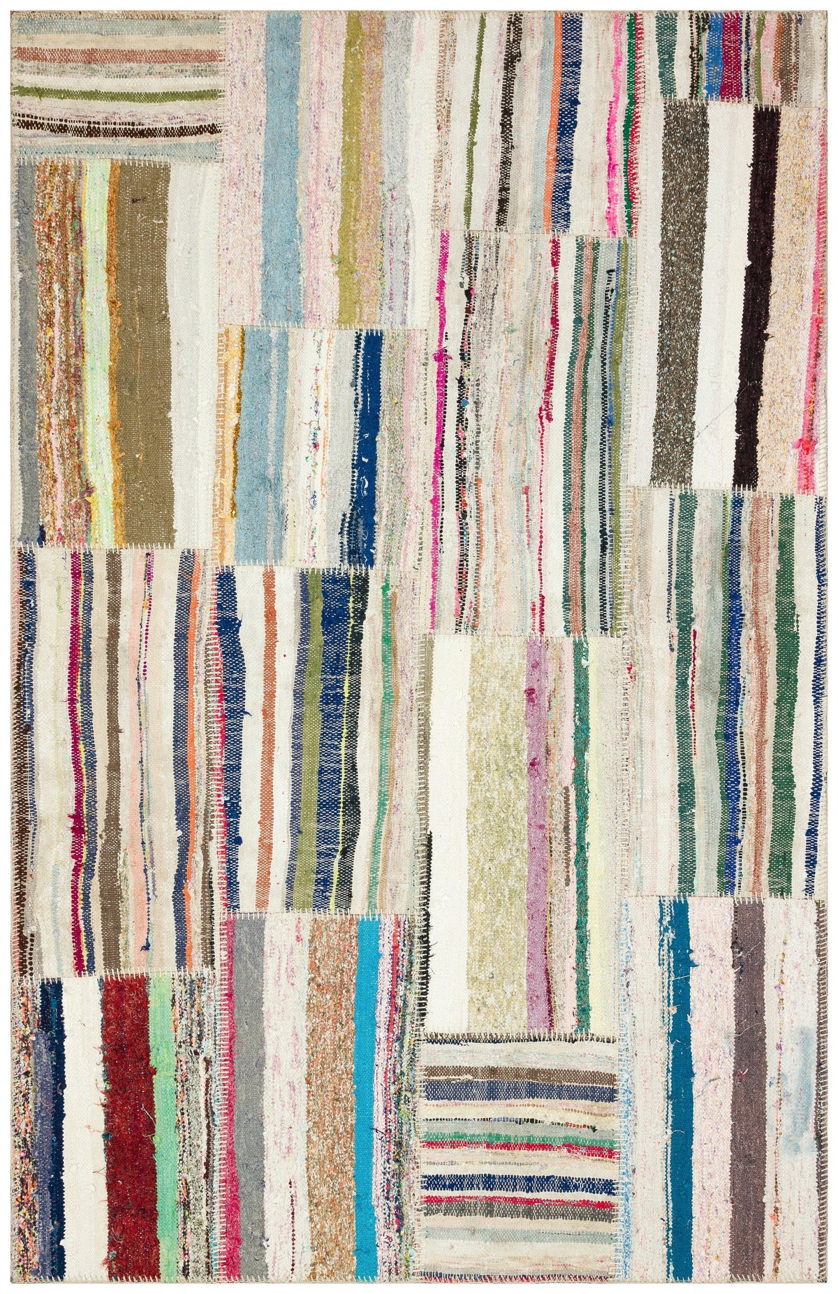 Striped Over Dyed Kilim Patchwork Unique Rug 4&#39;11&#39;&#39; x 7&#39;9&#39;&#39; ft 151 x 235 cm