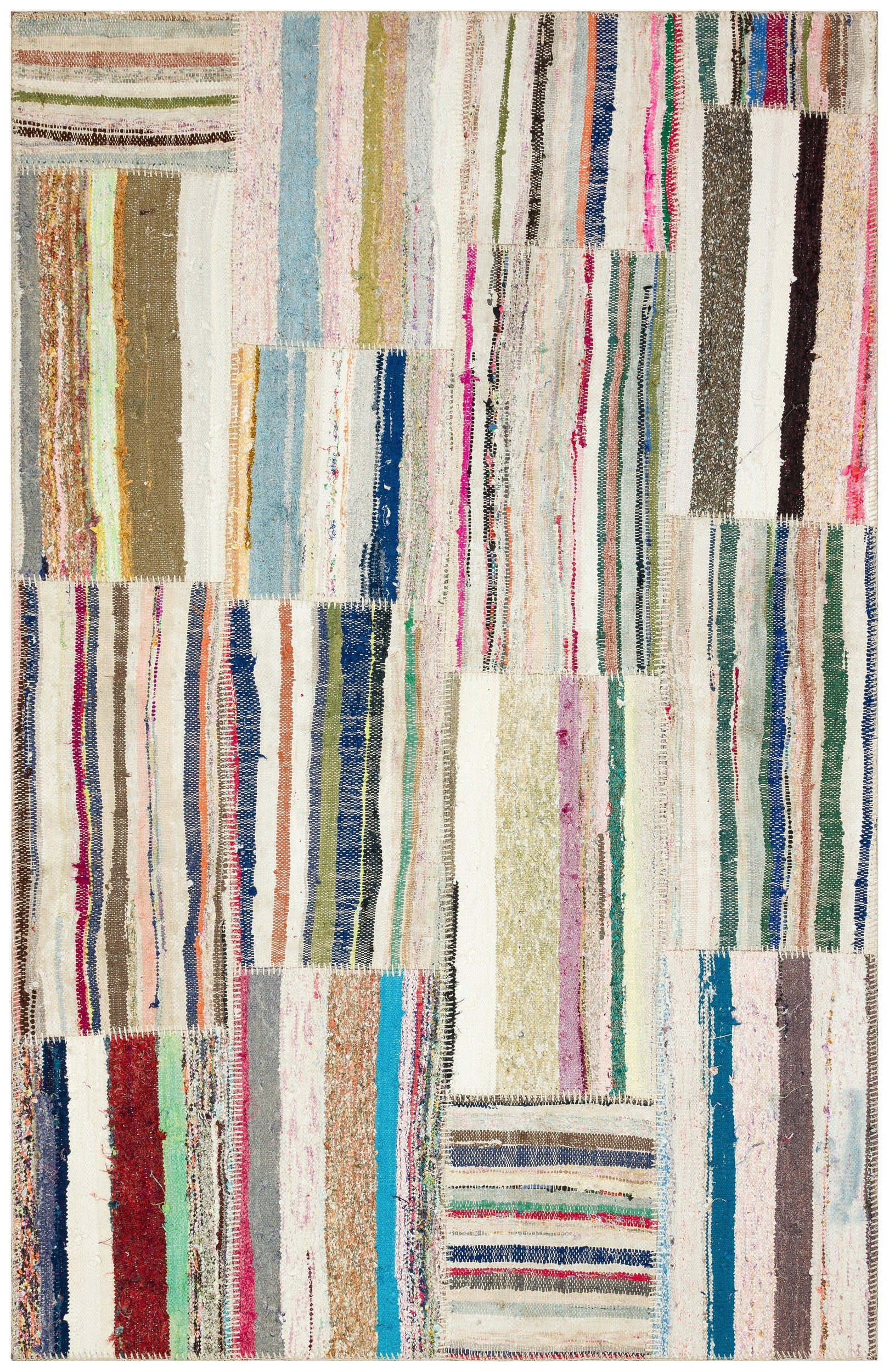 Striped Over Dyed Kilim Patchwork Unique Rug 4'11'' x 7'9'' ft 151 x 235 cm