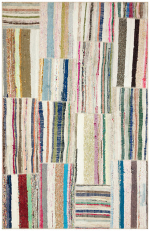 Striped Over Dyed Kilim Patchwork Unique Rug 4'11'' x 7'9'' ft 151 x 235 cm