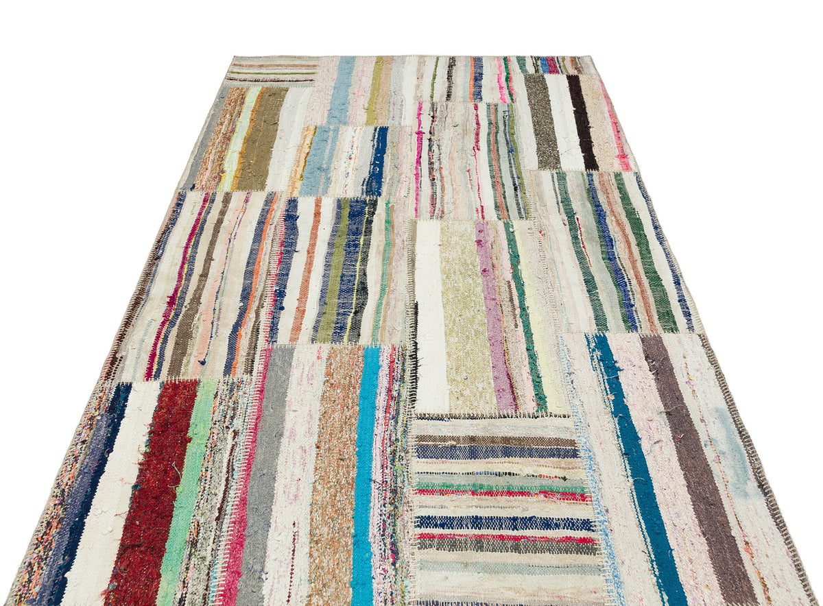 Striped Over Dyed Kilim Patchwork Unique Rug 4&#39;11&#39;&#39; x 7&#39;9&#39;&#39; ft 151 x 235 cm