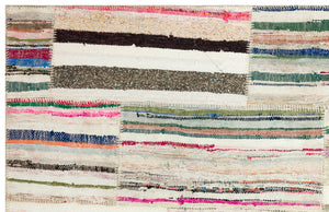 Striped Over Dyed Kilim Patchwork Unique Rug 4'11'' x 7'9'' ft 151 x 235 cm