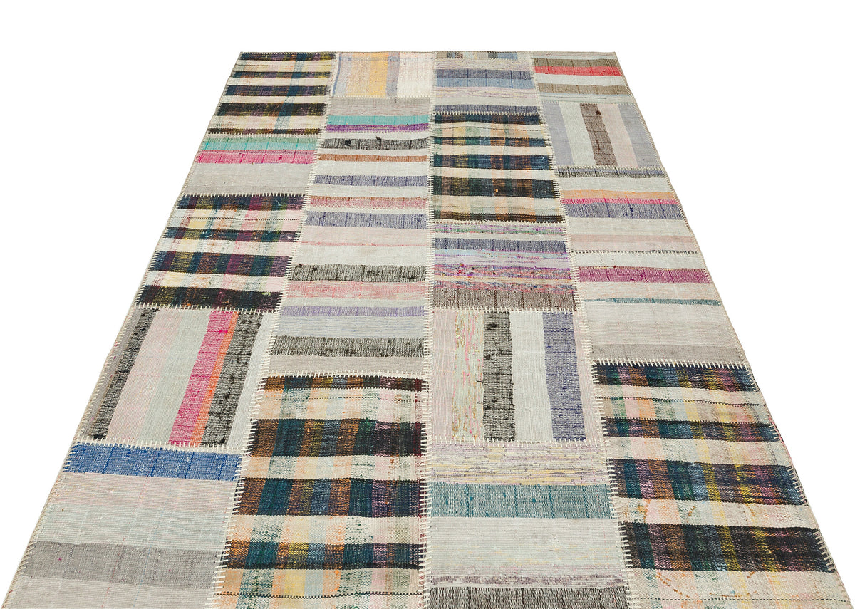 Striped Over Dyed Kilim Patchwork Unique Rug 4&#39;12&#39;&#39; x 7&#39;5&#39;&#39; ft 152 x 226 cm