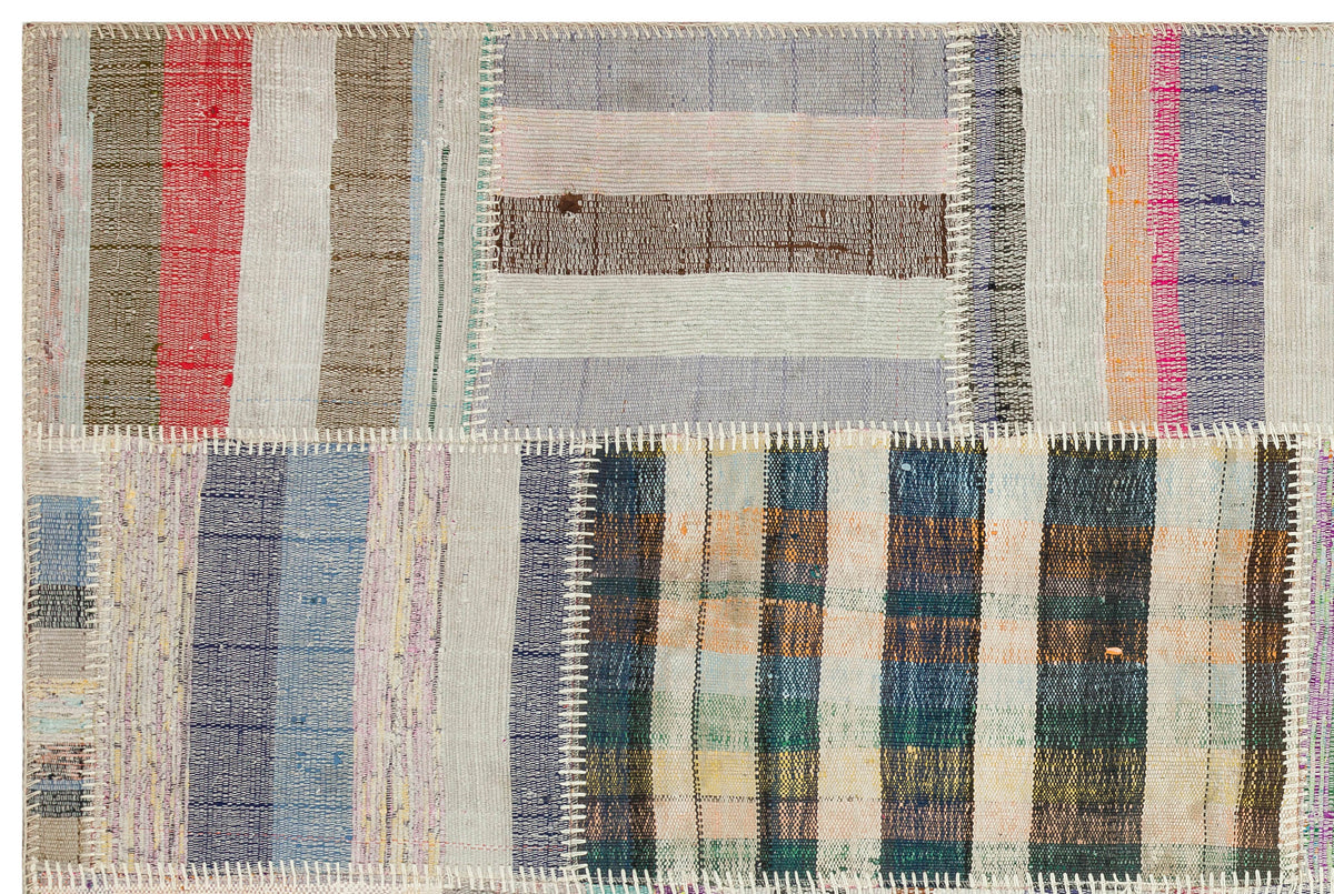 Striped Over Dyed Kilim Patchwork Unique Rug 4&#39;12&#39;&#39; x 7&#39;5&#39;&#39; ft 152 x 226 cm
