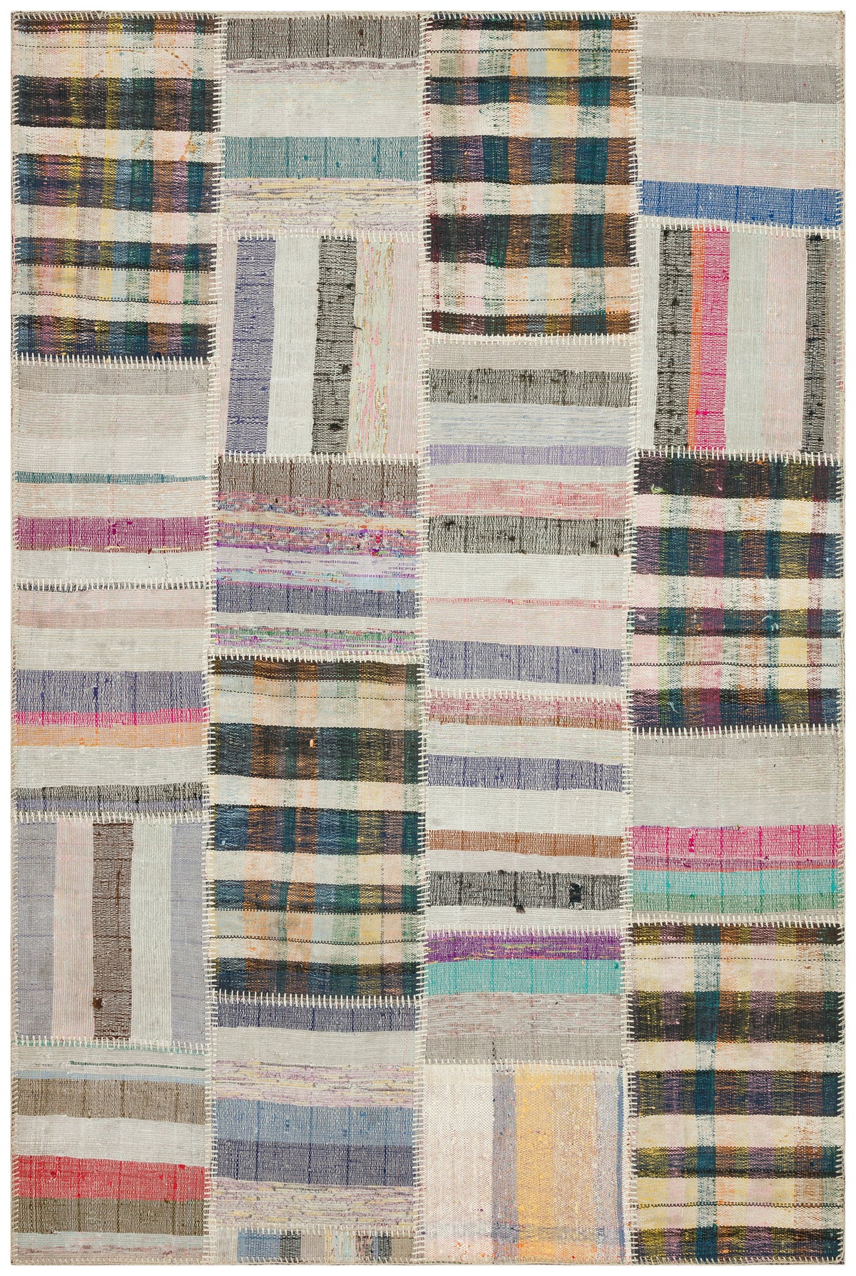 Striped Over Dyed Kilim Patchwork Unique Rug 4&#39;12&#39;&#39; x 7&#39;5&#39;&#39; ft 152 x 226 cm