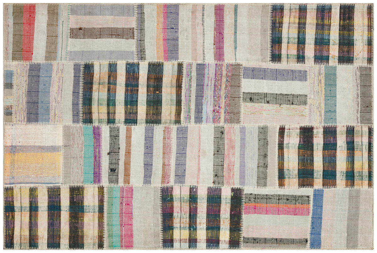 Striped Over Dyed Kilim Patchwork Unique Rug 4&#39;12&#39;&#39; x 7&#39;5&#39;&#39; ft 152 x 226 cm