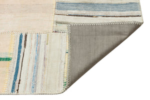 Striped Over Dyed Kilim Patchwork Unique Rug 4'8'' x 7'5'' ft 142 x 225 cm
