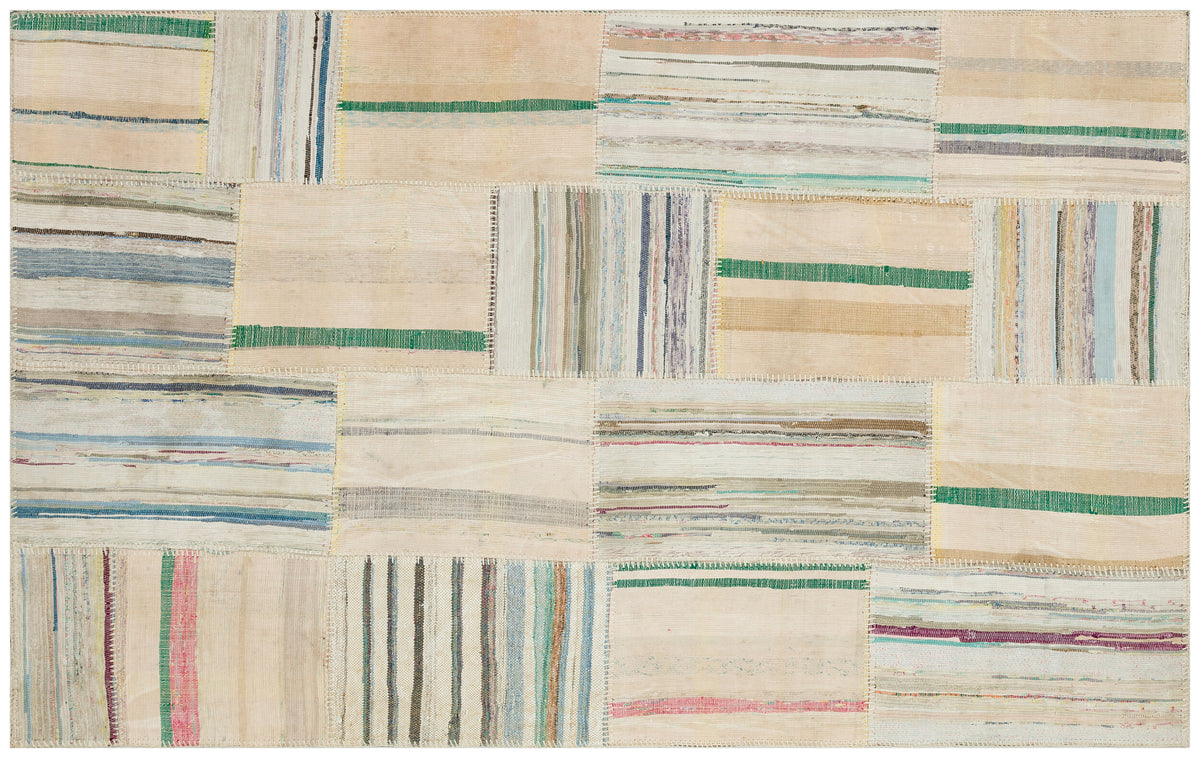 Striped Over Dyed Kilim Patchwork Unique Rug 4&#39;8&#39;&#39; x 7&#39;5&#39;&#39; ft 142 x 225 cm