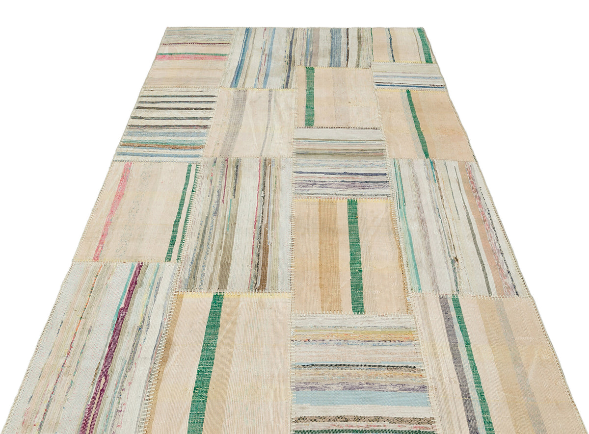 Striped Over Dyed Kilim Patchwork Unique Rug 4&#39;8&#39;&#39; x 7&#39;5&#39;&#39; ft 142 x 225 cm
