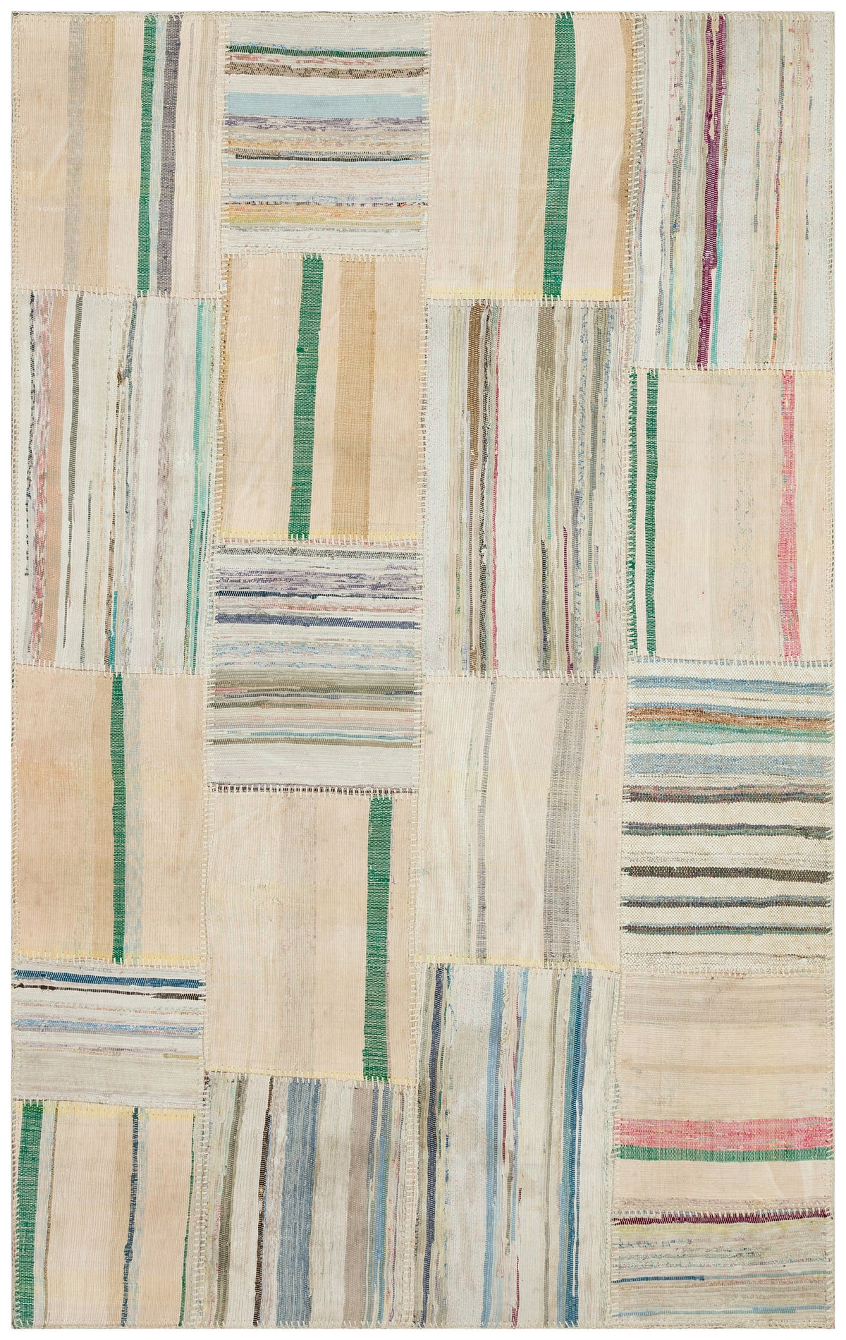 Striped Over Dyed Kilim Patchwork Unique Rug 4&#39;8&#39;&#39; x 7&#39;5&#39;&#39; ft 142 x 225 cm