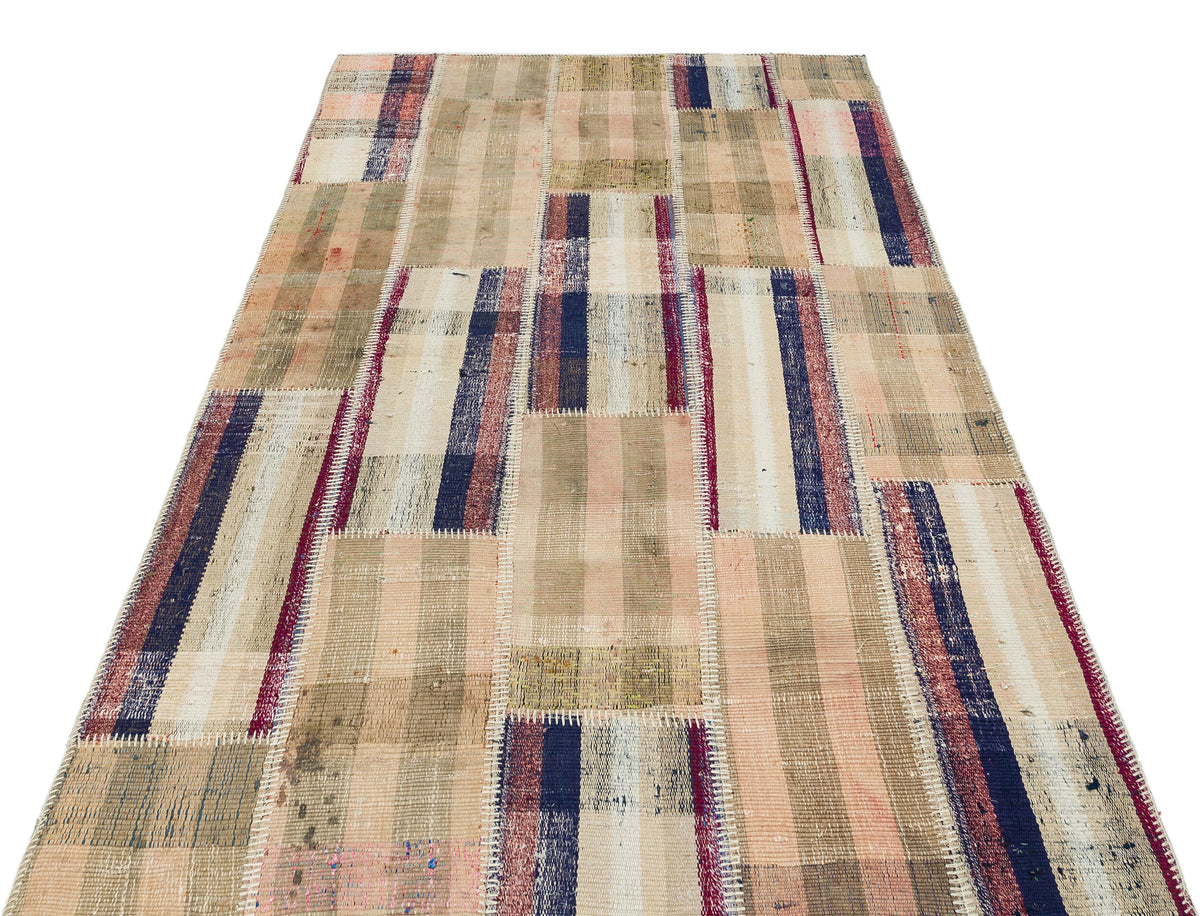 Striped Over Dyed Kilim Patchwork Unique Rug 4&#39;6&#39;&#39; x 7&#39;5&#39;&#39; ft 138 x 225 cm