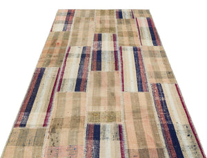 Striped Over Dyed Kilim Patchwork Unique Rug 4'6'' x 7'5'' ft 138 x 225 cm