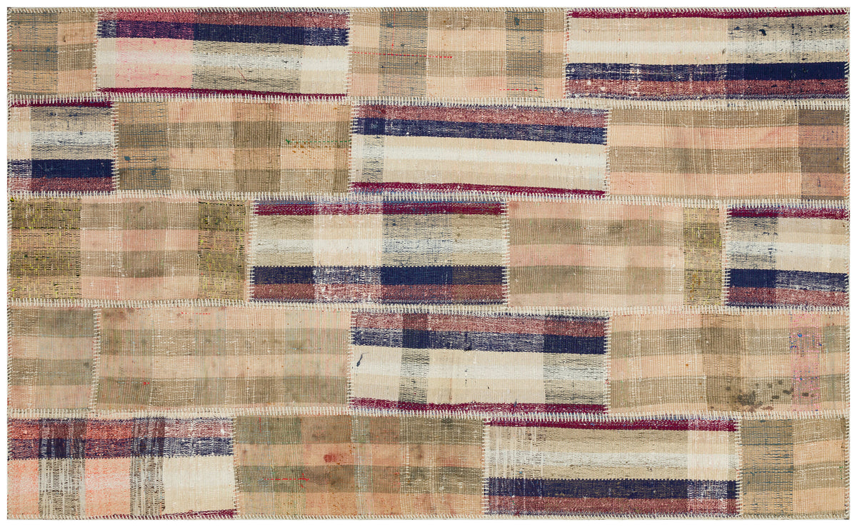 Striped Over Dyed Kilim Patchwork Unique Rug 4&#39;6&#39;&#39; x 7&#39;5&#39;&#39; ft 138 x 225 cm