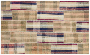 Striped Over Dyed Kilim Patchwork Unique Rug 4'6'' x 7'5'' ft 138 x 225 cm