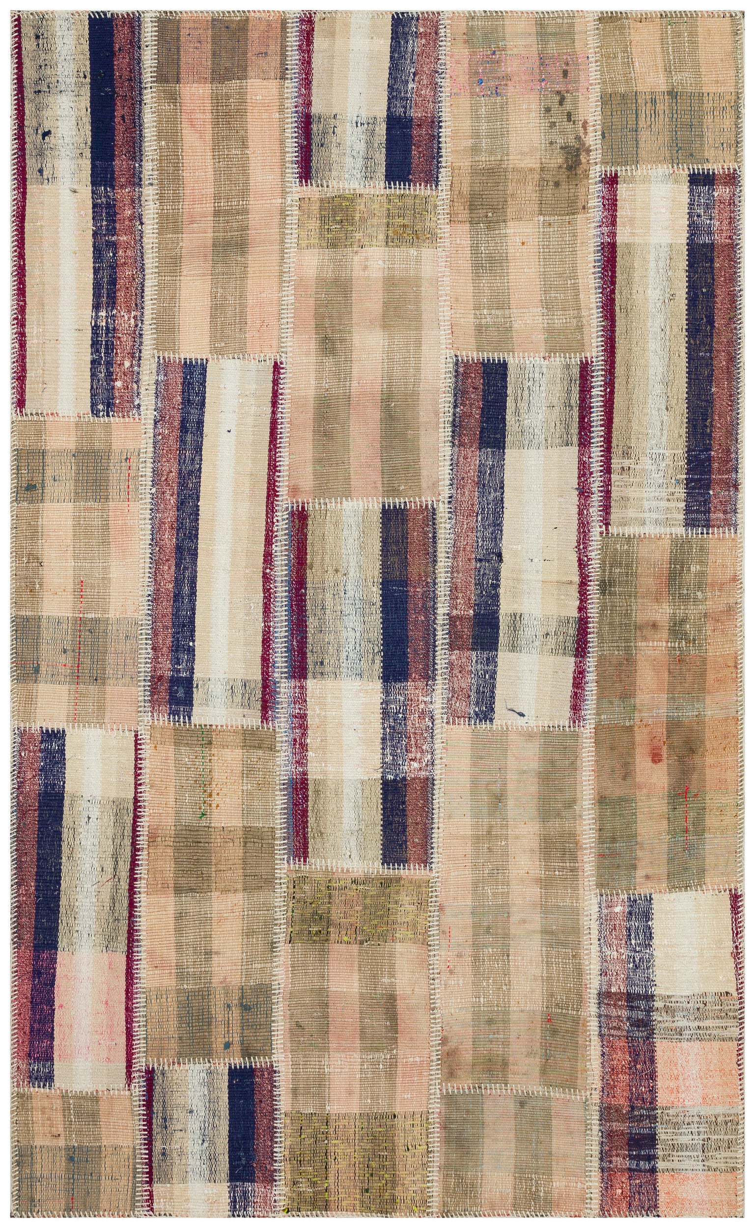 Striped Over Dyed Kilim Patchwork Unique Rug 4'6'' x 7'5'' ft 138 x 225 cm