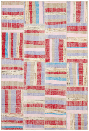 Striped Over Dyed Kilim Patchwork Unique Rug 5'2'' x 7'7'' ft 157 x 232 cm