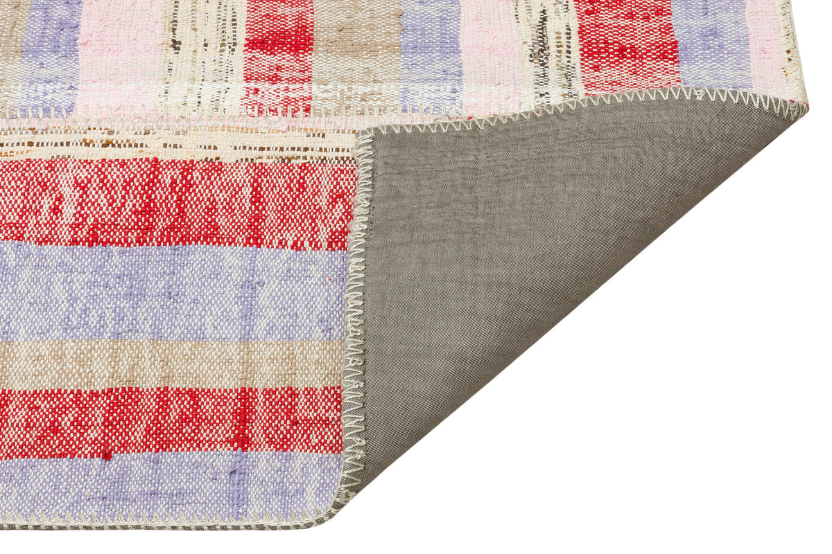 Striped Over Dyed Kilim Patchwork Unique Rug 5&#39;2&#39;&#39; x 7&#39;7&#39;&#39; ft 157 x 232 cm