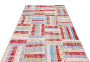 Striped Over Dyed Kilim Patchwork Unique Rug 5'2'' x 7'7'' ft 157 x 232 cm