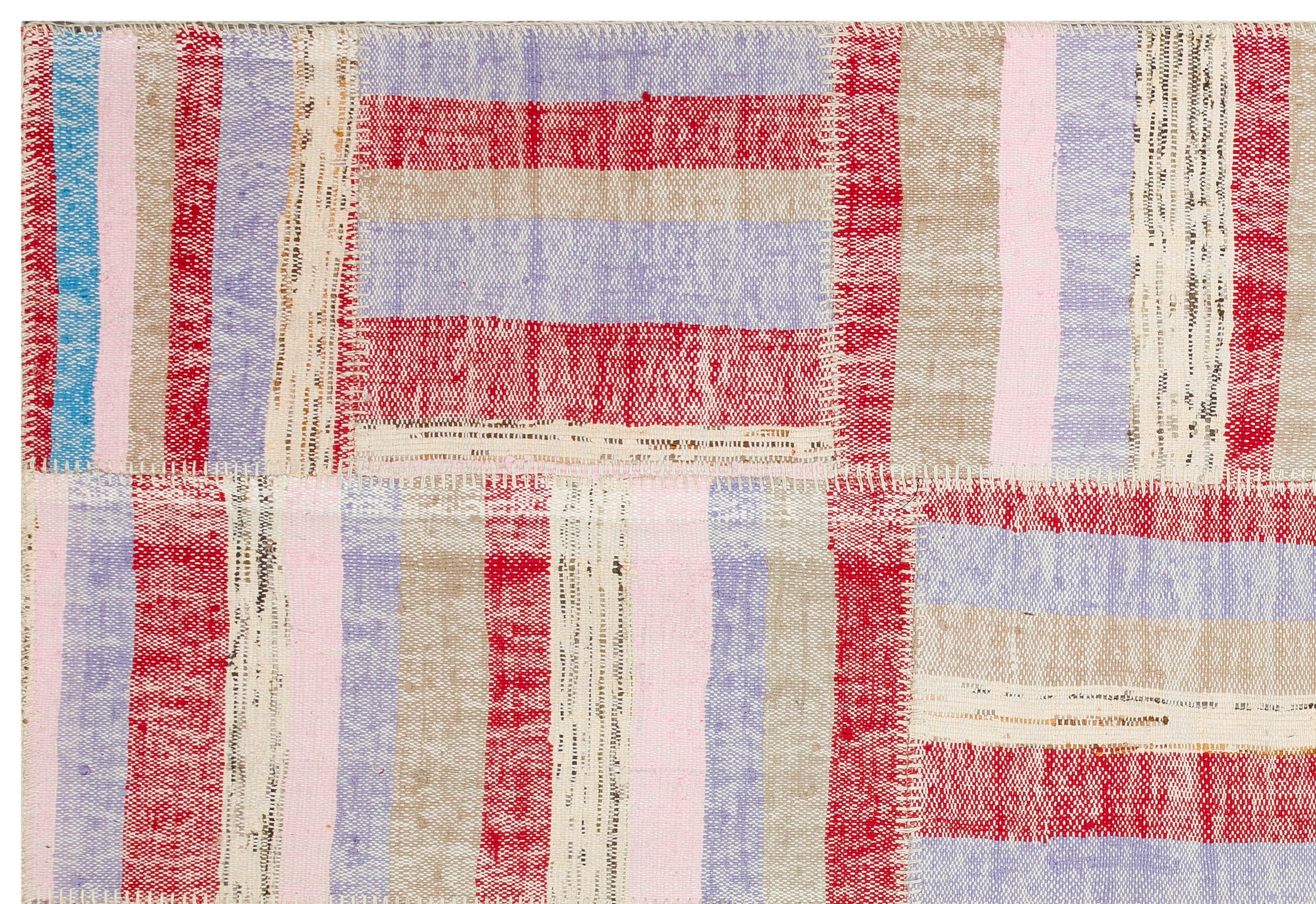 Striped Over Dyed Kilim Patchwork Unique Rug 5'2'' x 7'7'' ft 157 x 232 cm