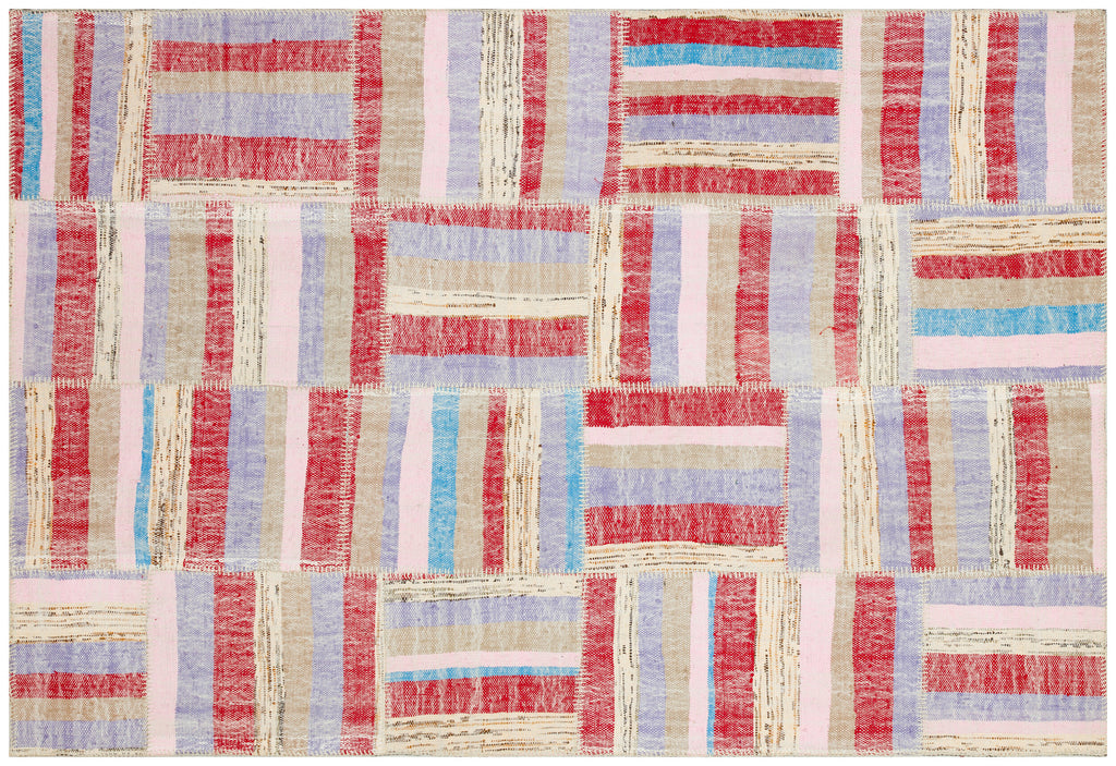 Striped Over Dyed Kilim Patchwork Unique Rug 5'2'' x 7'7'' ft 157 x 232 cm