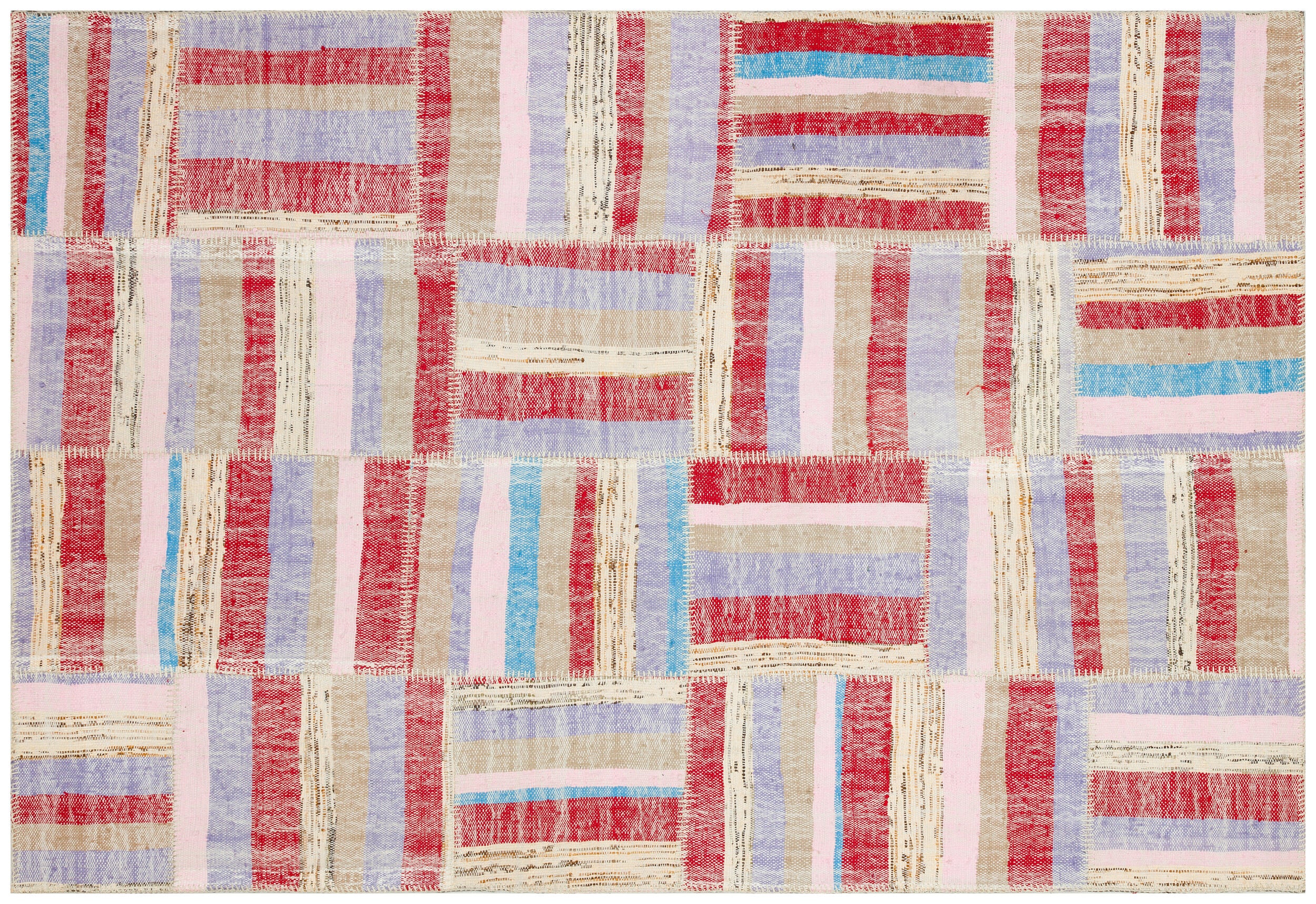 Striped Over Dyed Kilim Patchwork Unique Rug 5'2'' x 7'7'' ft 157 x 232 cm