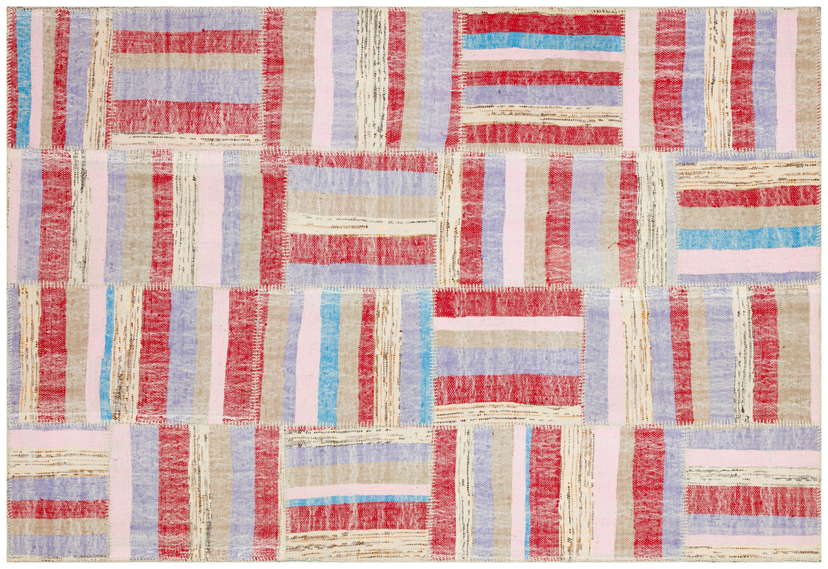 Striped Over Dyed Kilim Patchwork Unique Rug 5&#39;2&#39;&#39; x 7&#39;7&#39;&#39; ft 157 x 232 cm