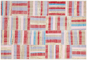 Striped Over Dyed Kilim Patchwork Unique Rug 5'2'' x 7'7'' ft 157 x 232 cm