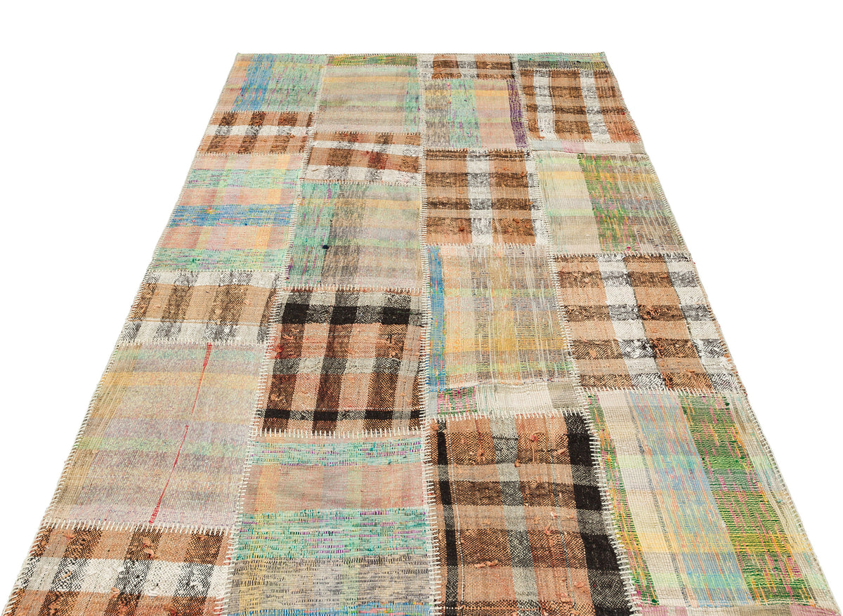 Striped Over Dyed Kilim Patchwork Unique Rug 4&#39;9&#39;&#39; x 6&#39;12&#39;&#39; ft 146 x 213 cm