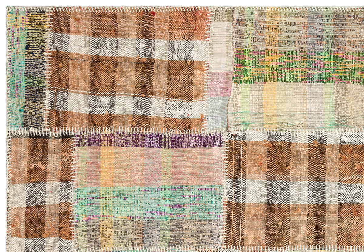 Striped Over Dyed Kilim Patchwork Unique Rug 4&#39;9&#39;&#39; x 6&#39;12&#39;&#39; ft 146 x 213 cm