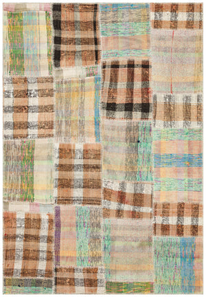 Striped Over Dyed Kilim Patchwork Unique Rug 4'9'' x 6'12'' ft 146 x 213 cm