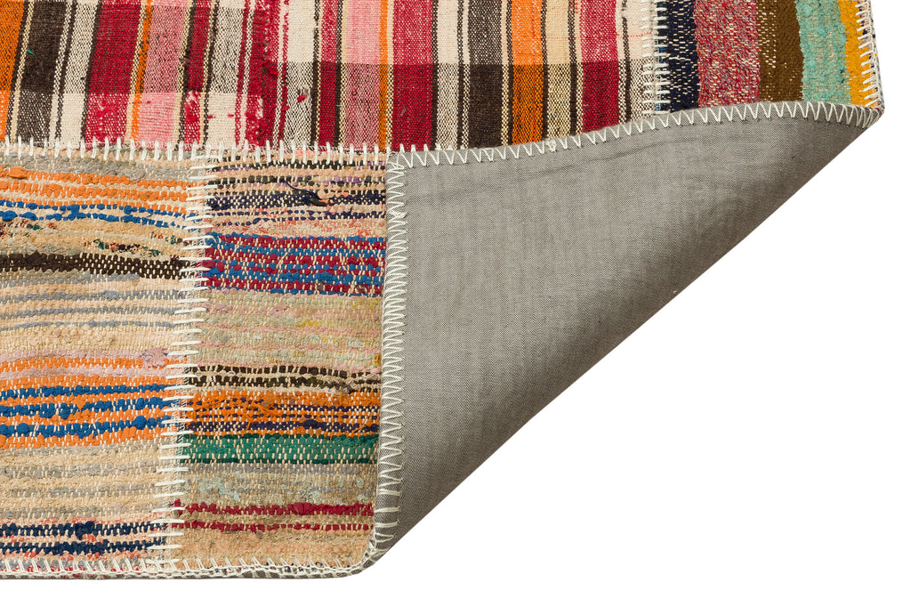 Striped Over Dyed Kilim Patchwork Unique Rug 4'11'' x 7'7'' ft 149 x 230 cm