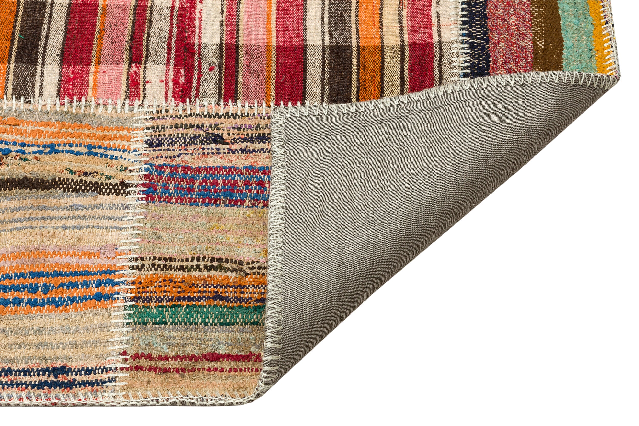 Striped Over Dyed Kilim Patchwork Unique Rug 4'11'' x 7'7'' ft 149 x 230 cm