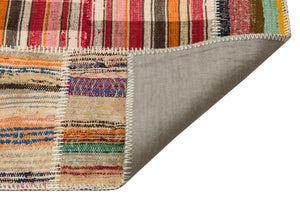 Striped Over Dyed Kilim Patchwork Unique Rug 4'11'' x 7'7'' ft 149 x 230 cm