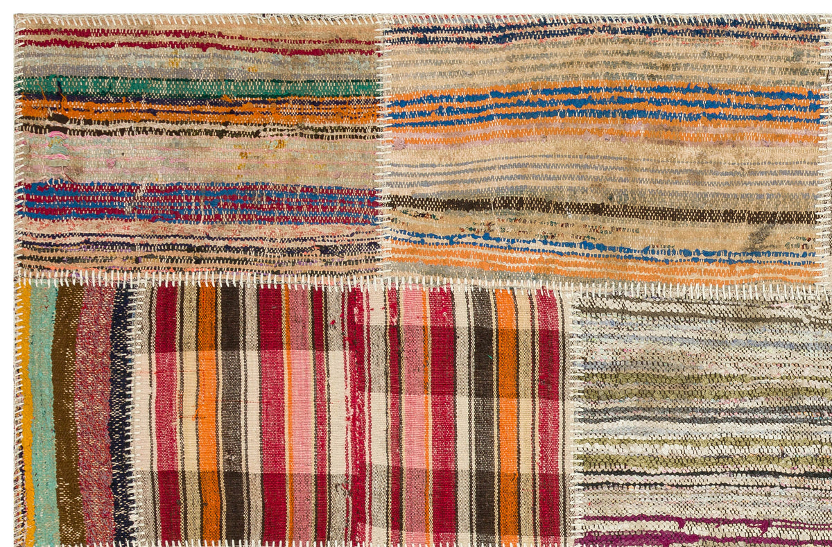 Striped Over Dyed Kilim Patchwork Unique Rug 4&#39;11&#39;&#39; x 7&#39;7&#39;&#39; ft 149 x 230 cm
