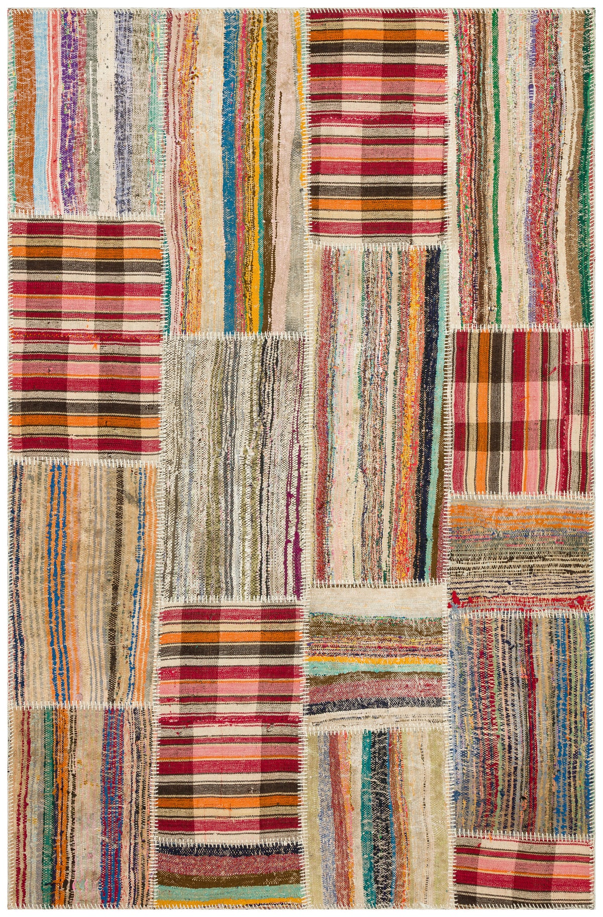 Striped Over Dyed Kilim Patchwork Unique Rug 4&#39;11&#39;&#39; x 7&#39;7&#39;&#39; ft 149 x 230 cm