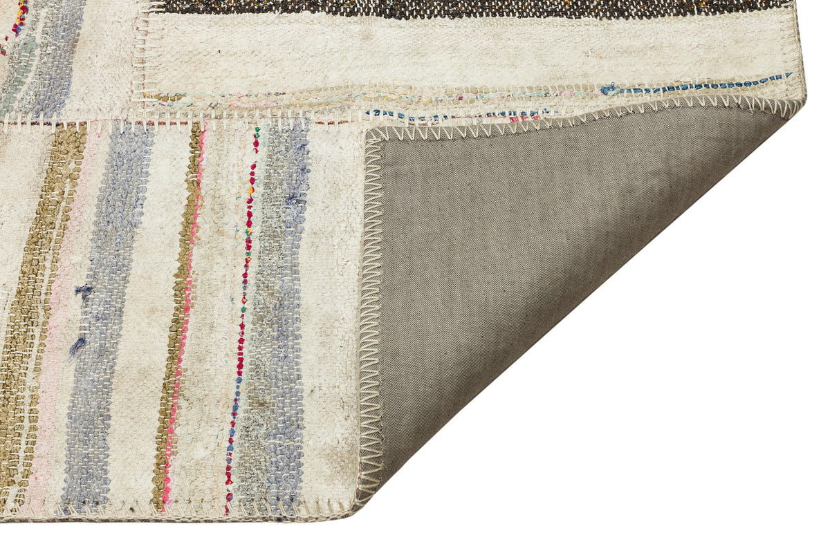 Striped Over Dyed Kilim Patchwork Unique Rug 4&#39;11&#39;&#39; x 7&#39;1&#39;&#39; ft 150 x 215 cm