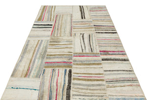 Striped Over Dyed Kilim Patchwork Unique Rug 4'11'' x 7'1'' ft 150 x 215 cm