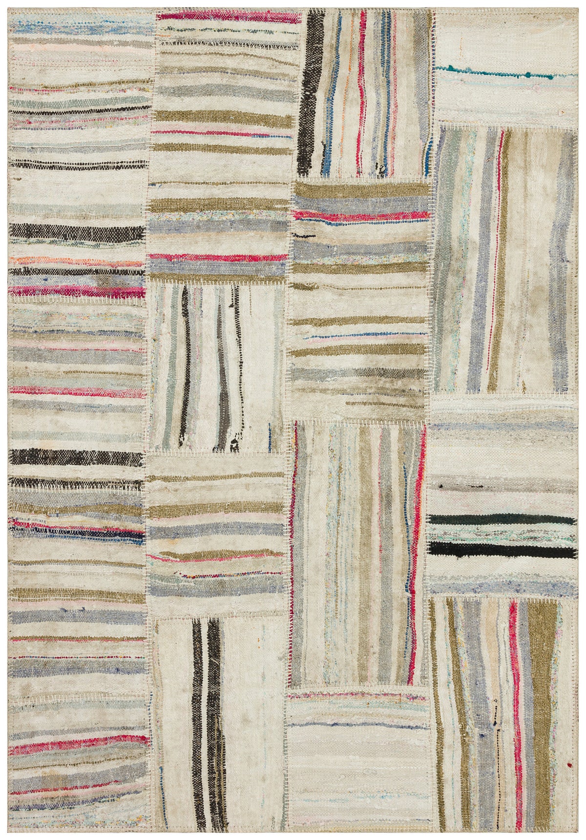 Striped Over Dyed Kilim Patchwork Unique Rug 4&#39;11&#39;&#39; x 7&#39;1&#39;&#39; ft 150 x 215 cm