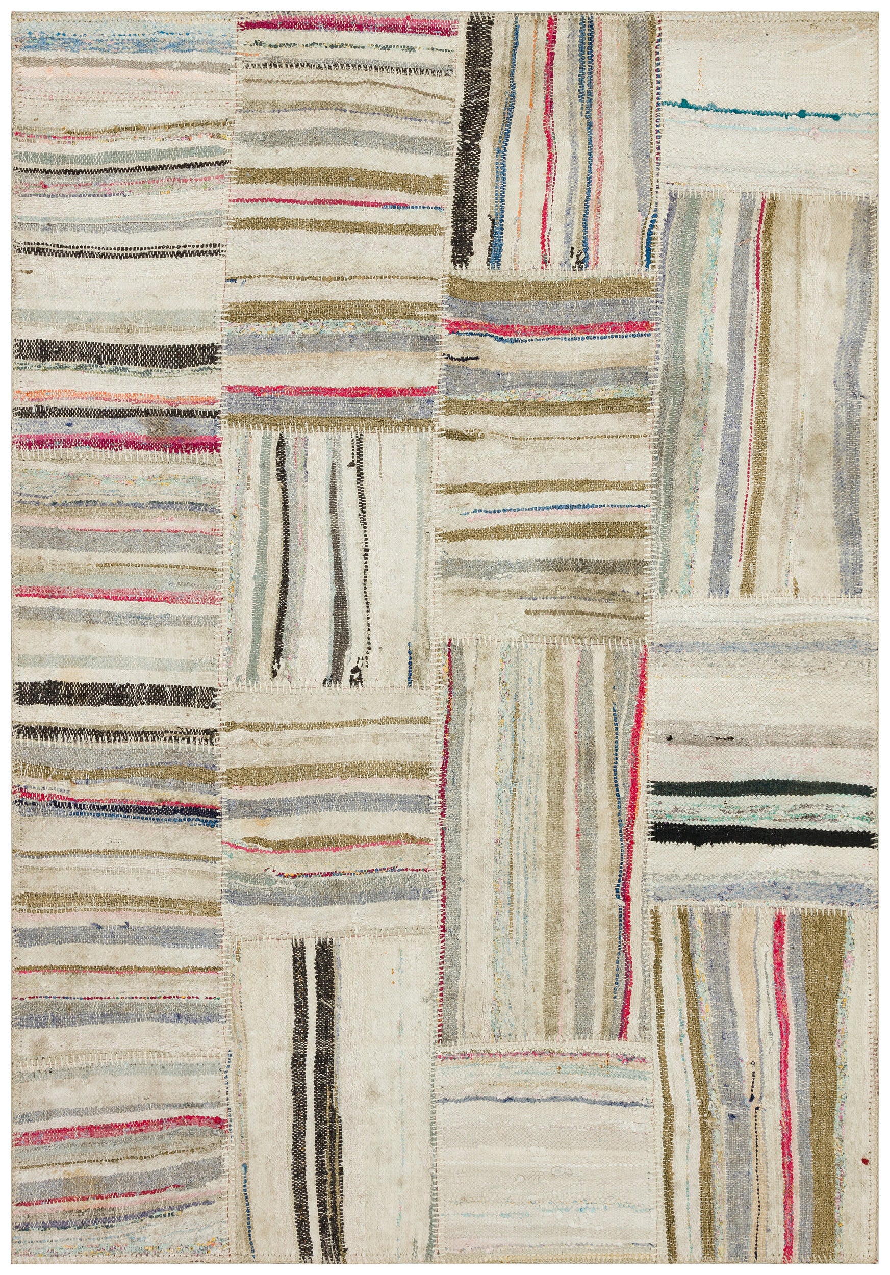 Striped Over Dyed Kilim Patchwork Unique Rug 4'11'' x 7'1'' ft 150 x 215 cm