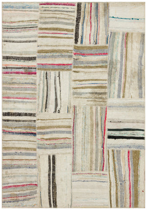 Striped Over Dyed Kilim Patchwork Unique Rug 4'11'' x 7'1'' ft 150 x 215 cm