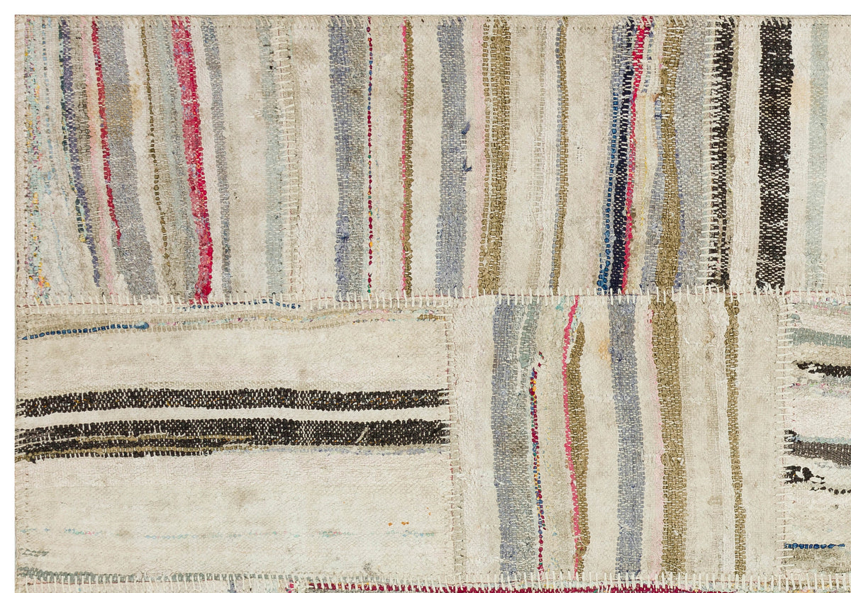 Striped Over Dyed Kilim Patchwork Unique Rug 4&#39;11&#39;&#39; x 7&#39;1&#39;&#39; ft 150 x 215 cm