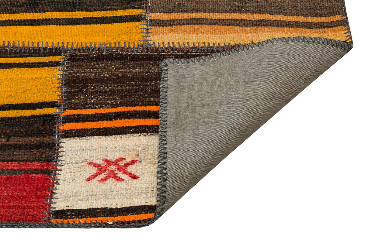 Striped Over Dyed Kilim Patchwork Unique Rug 5&#39;2&#39;&#39; x 7&#39;6&#39;&#39; ft 158 x 228 cm