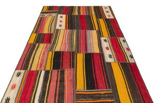 Striped Over Dyed Kilim Patchwork Unique Rug 5'2'' x 7'6'' ft 158 x 228 cm