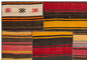 Striped Over Dyed Kilim Patchwork Unique Rug 5'2'' x 7'6'' ft 158 x 228 cm