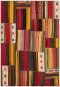 Striped Over Dyed Kilim Patchwork Unique Rug 5'2'' x 7'6'' ft 158 x 228 cm